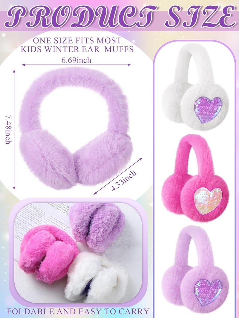 Fourluoo 3 Pcs Winter Earmuff Foldable Warm Kids Ear Muffs Plush Padded Cute Earmuffs for Women Kids Girls Winter - Image 3